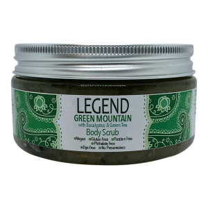 a jar of green mountain body scrub.