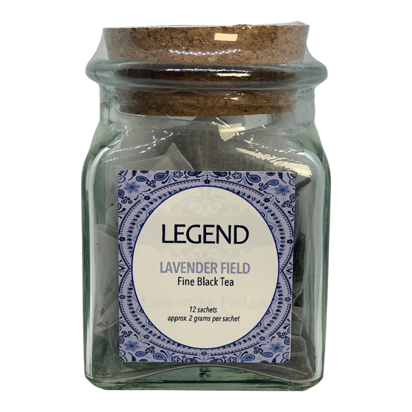 a jar of lavender field tea on a white background.