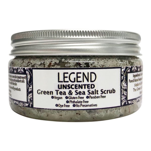 a jar of unscented green tea & Sea Salt Scrub
