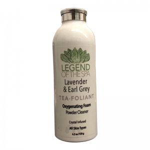 A bottle with a label that reads "Lavender & Earl Grey Tea-Foliant" is placed on a white surface
